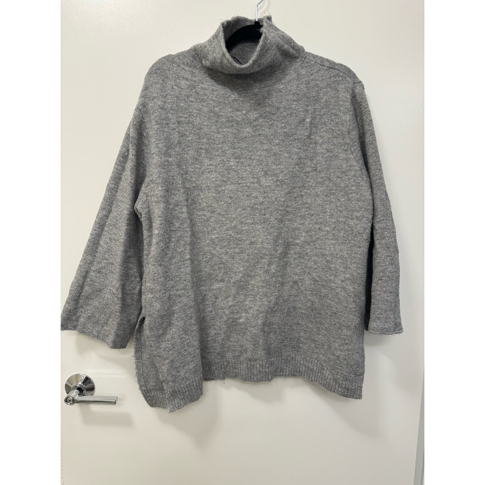 Zara Mock Turtleneck Oversized 3/4 Sleeve Gray Long Top Size Small